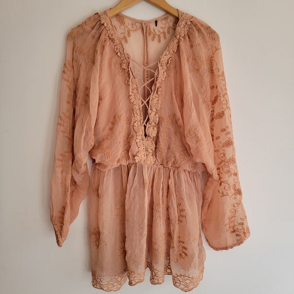 Free People Dresses & Skirts - Free People Lace Dress Tunic Lace Up S/M Hippie Boho Renaissance Festival Breezy